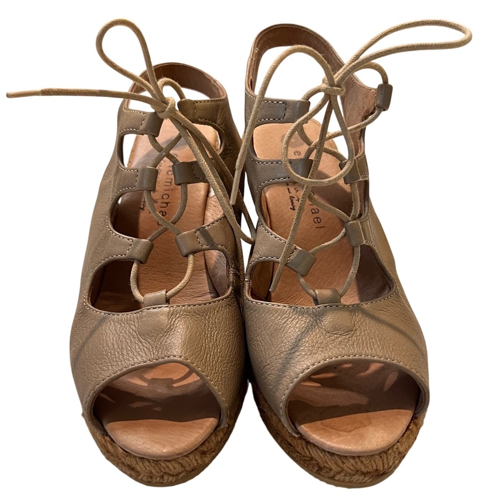 Eric Michael Espadrille Wedges Lace Up‎ Peep Toe Heels Sandals Women's Shoes